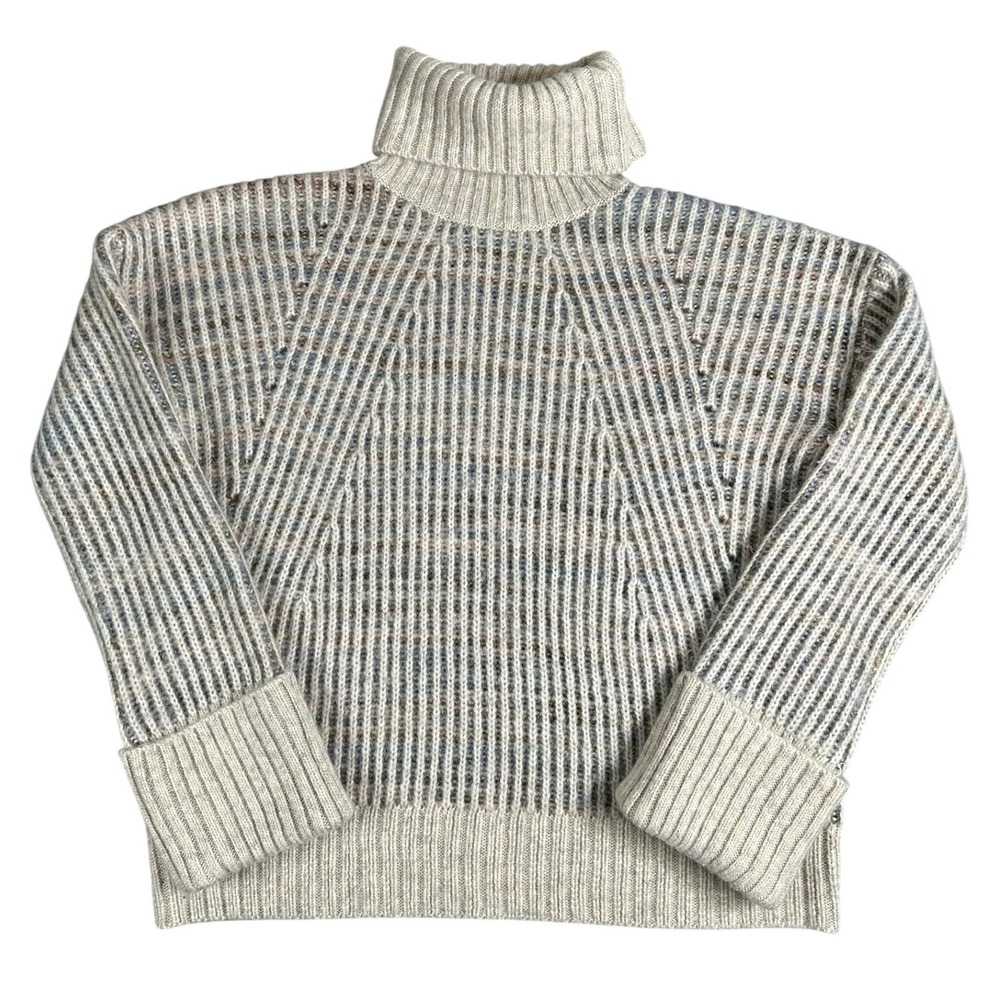 Roan + Ryan Womens Ribbed Turtleneck Sweater‎ Space Dye Chunky Knit Cream XS